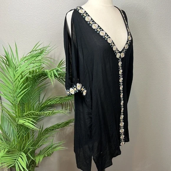 NWT O’Neill Frances Swim Cover Up Resort Beach Black XS Embroidered Macy’s - Picture 9 of 14